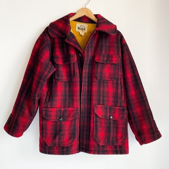 Woolrich Other - Vintage Woolrich Wool Plaid  Black Red Hunting JAcket w Game pocket 40